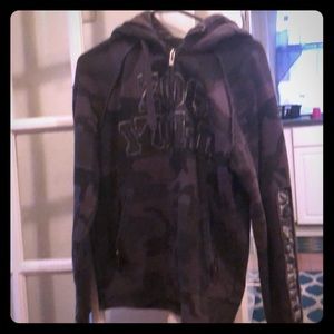 Hooded zip up army printed grey and black